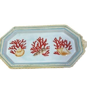 Zrike Every Day Baroque Coral Rectangle Serving Plate Lisa Levy Coastal Grandma
